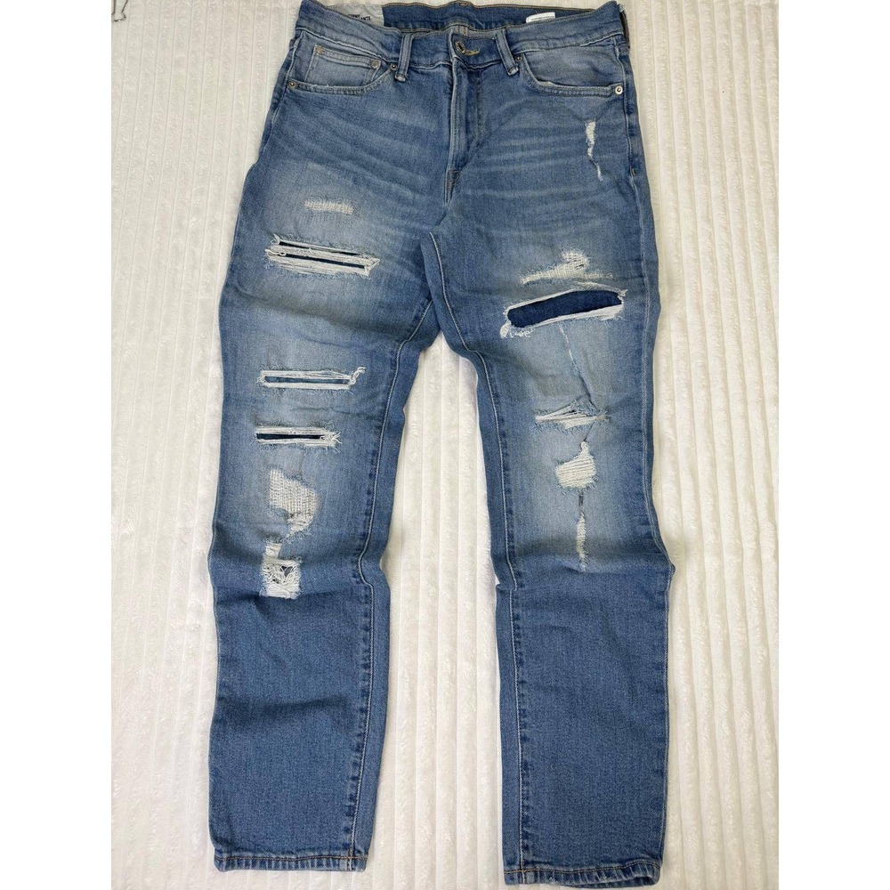 H&M Denim Skinny Distressed Patchwork Jeans Blue Mens‎ 34x32 Medium Wash